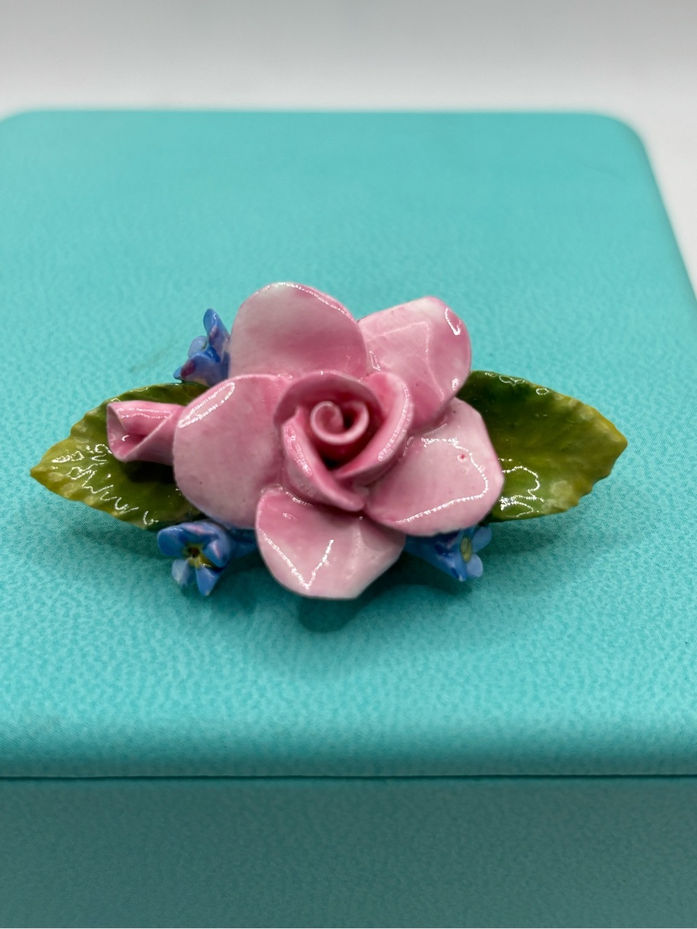 Vintage Hand Painted Artone Bone China Pink Rose  Brooch Pin Made In England